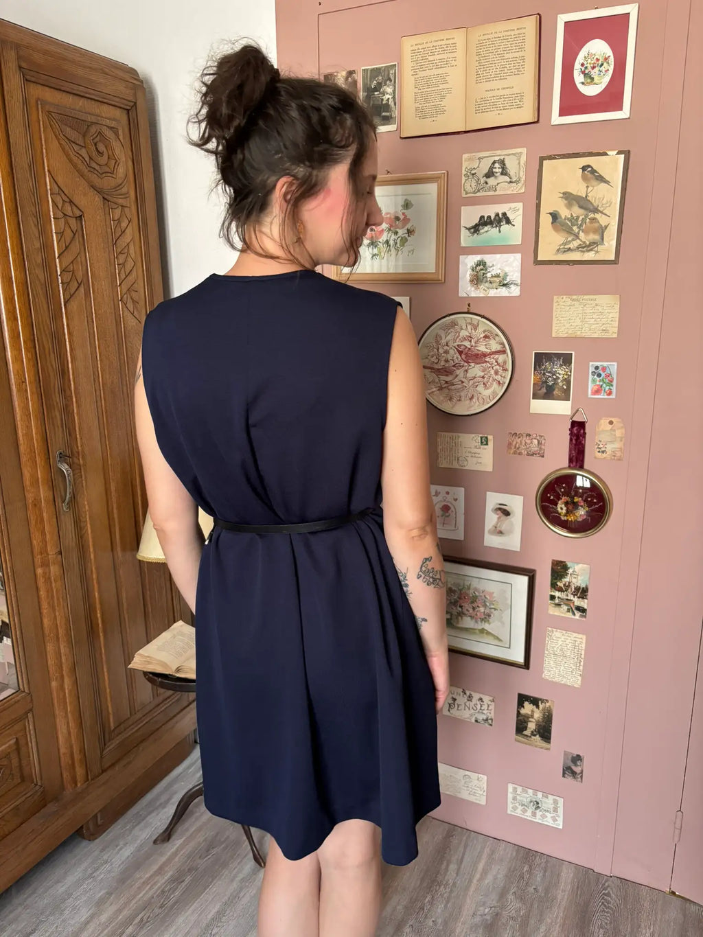 Vintage navy blue pinafore dress – Afibel – Size 14/16 (US) / 42/44 (EU) – 90s