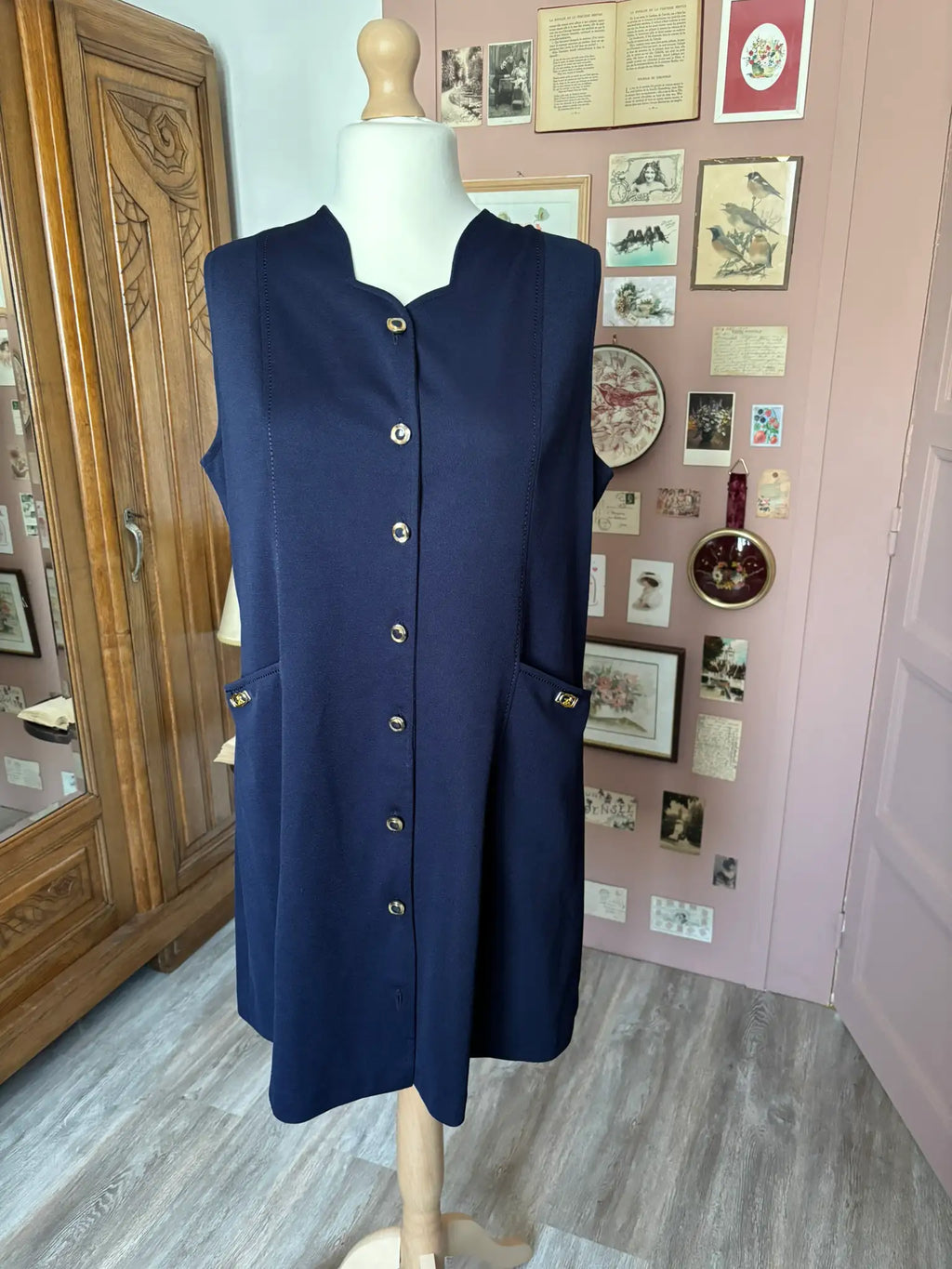 Vintage navy blue pinafore dress – Afibel – Size 14/16 (US) / 42/44 (EU) – 90s
