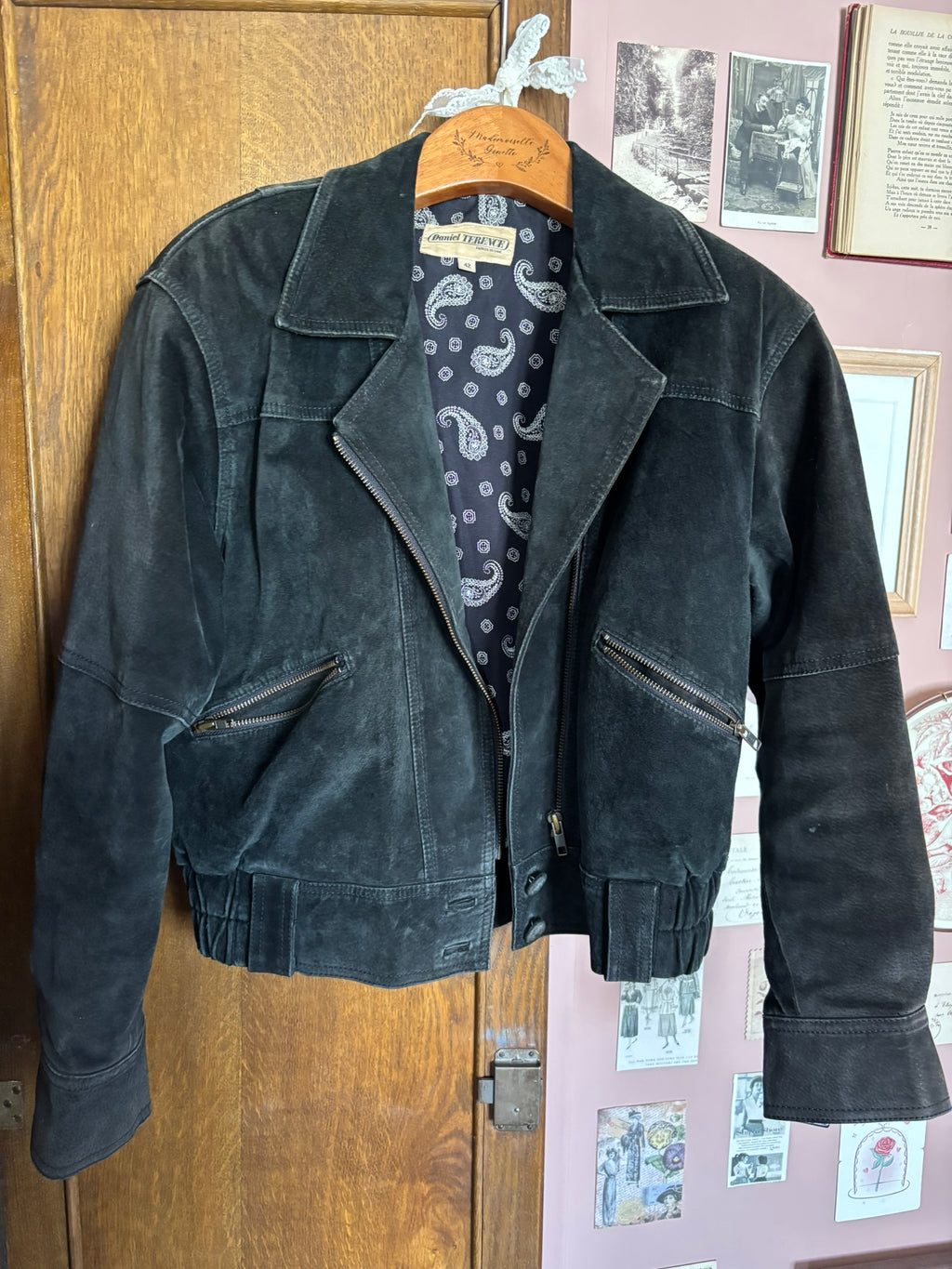 Blouson perfecto vintage en daim noir – Daniel Terence T.38 - Années 2000