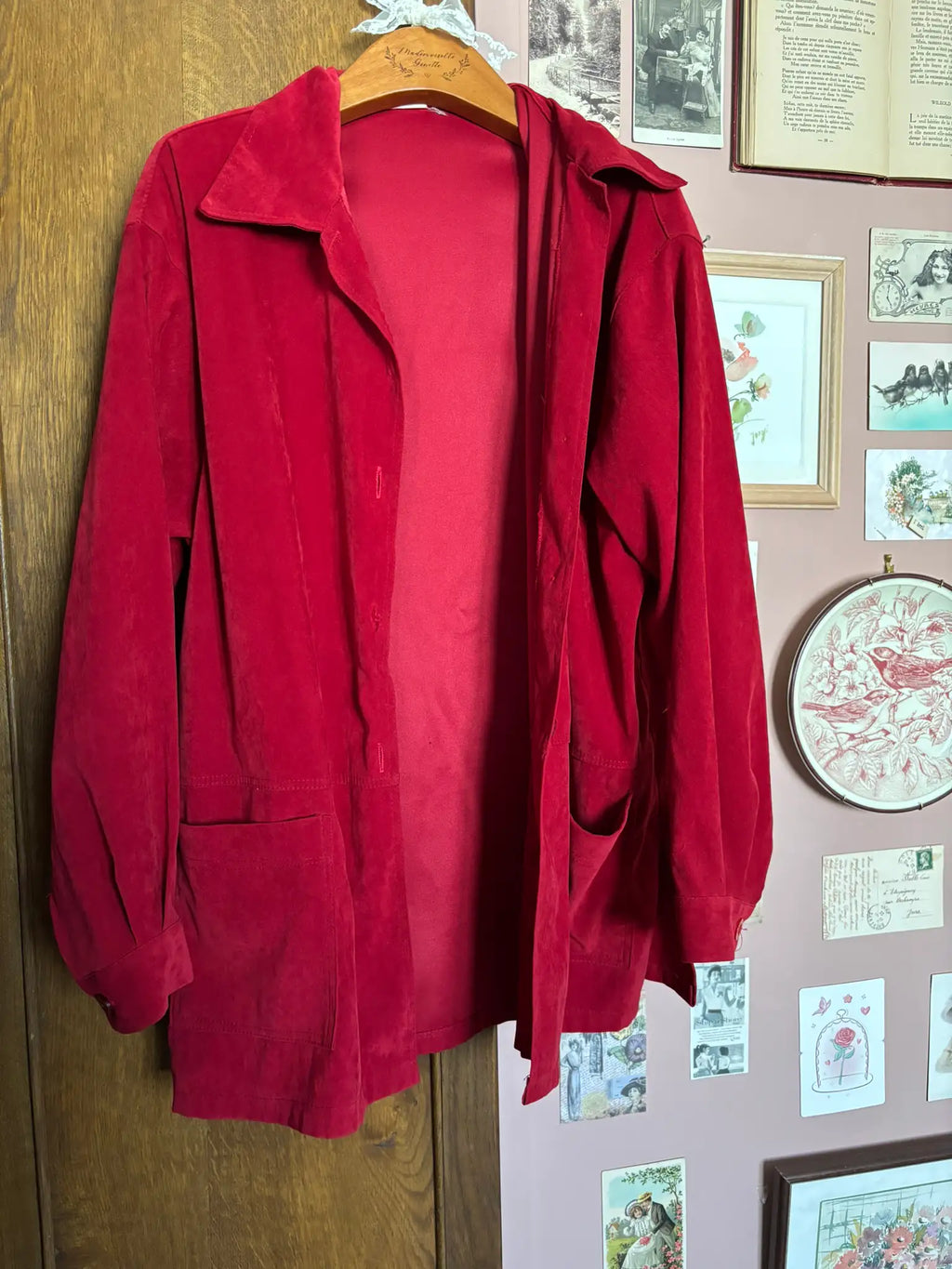 Red vintage faux suede overshirt – 80s – Size 12/14 (UK) / 10/12 (US)