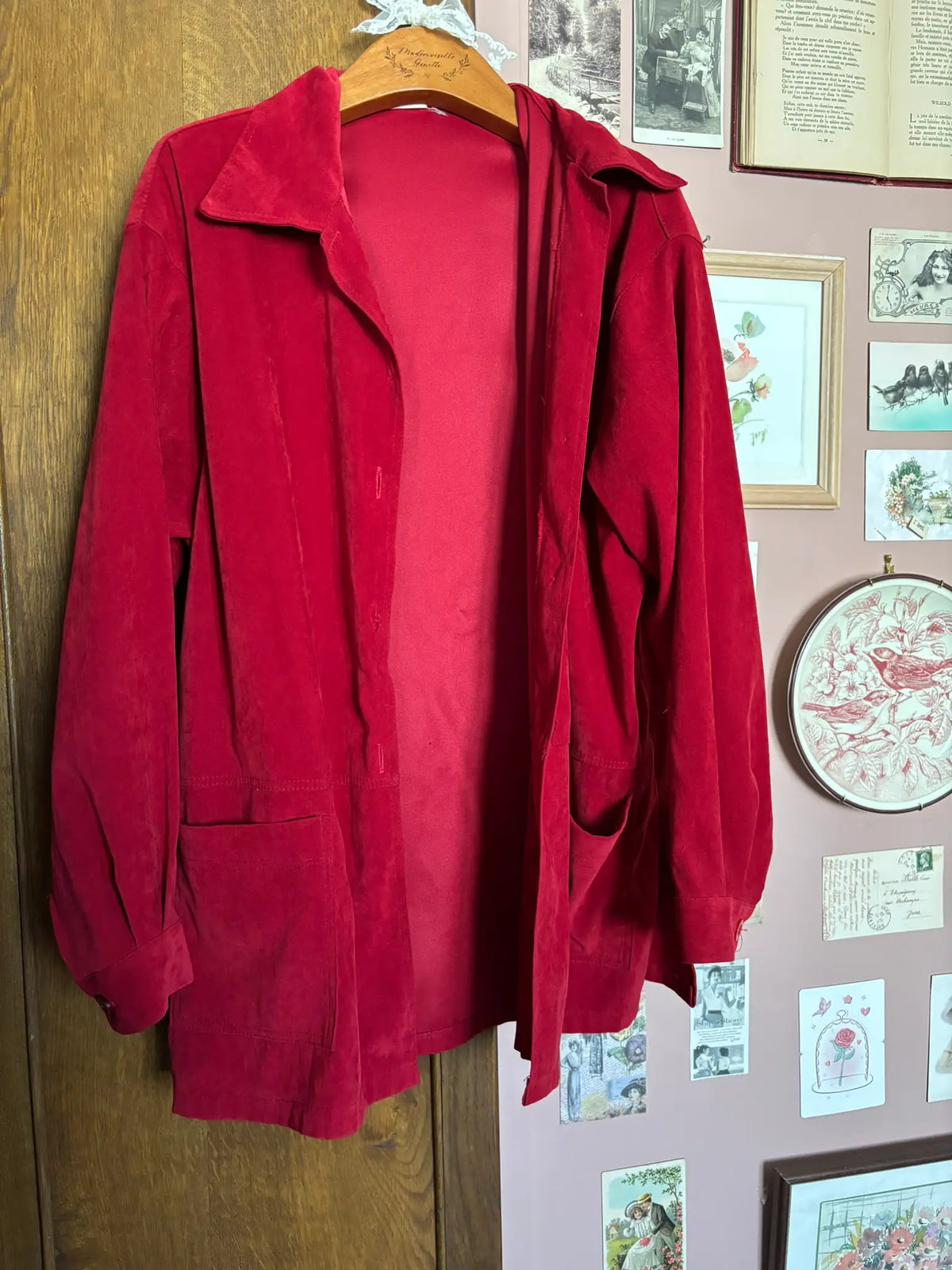 Surchemise vintage rouge effet daim – Années 80 – T40/42