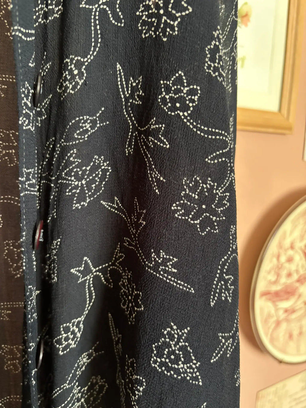 Navy blue floral sheer shirt – Size 38/40 – 90s/2000s