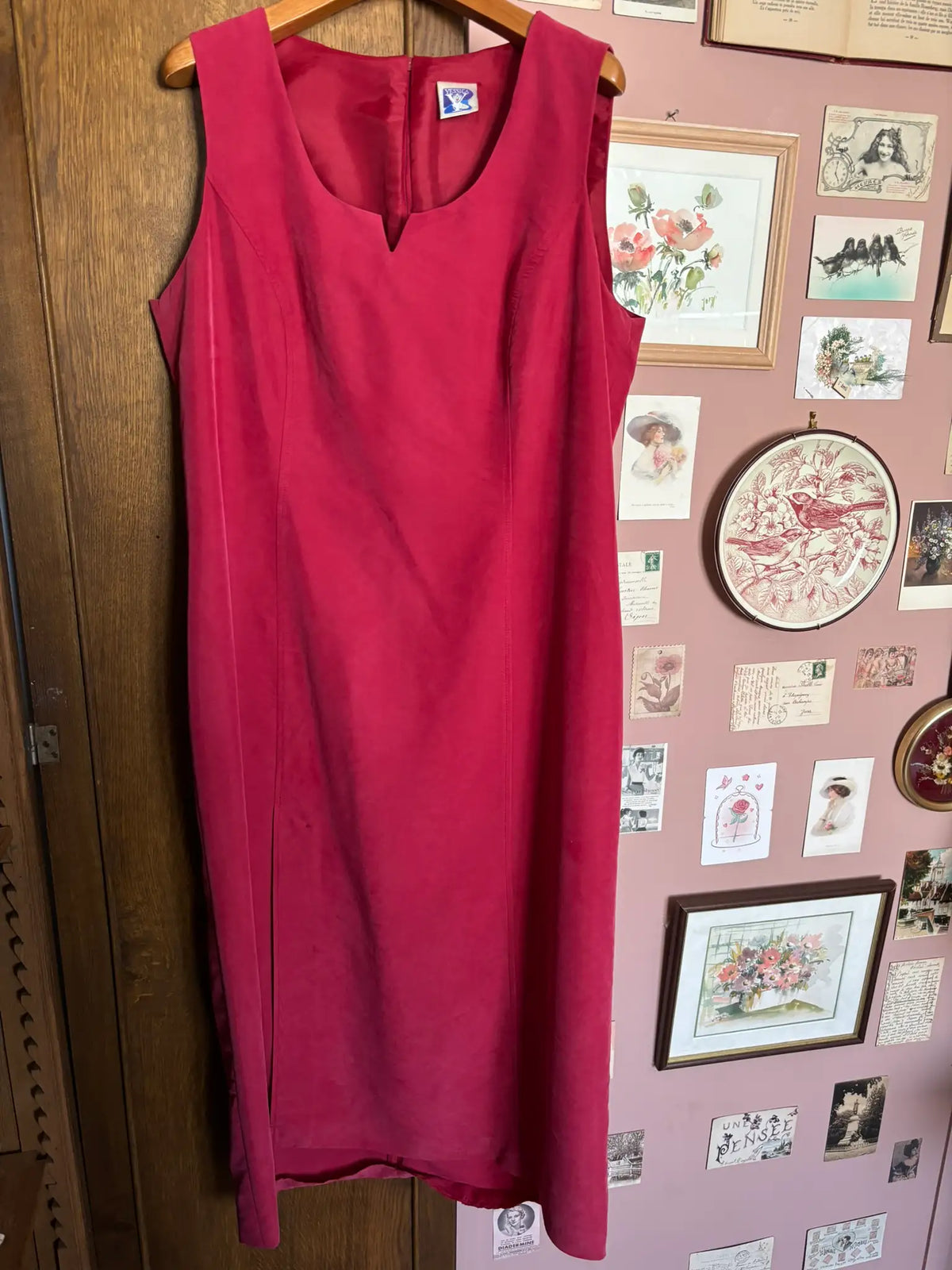 Raspberry red vintage maxi dress – Size 14/16 (US) / 44/46 (EU) – 1990s