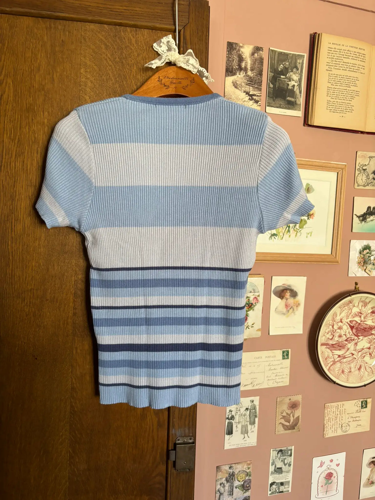 T-shirt vintage en maille rayée bleu – T.34/36 -  Années 90/2000