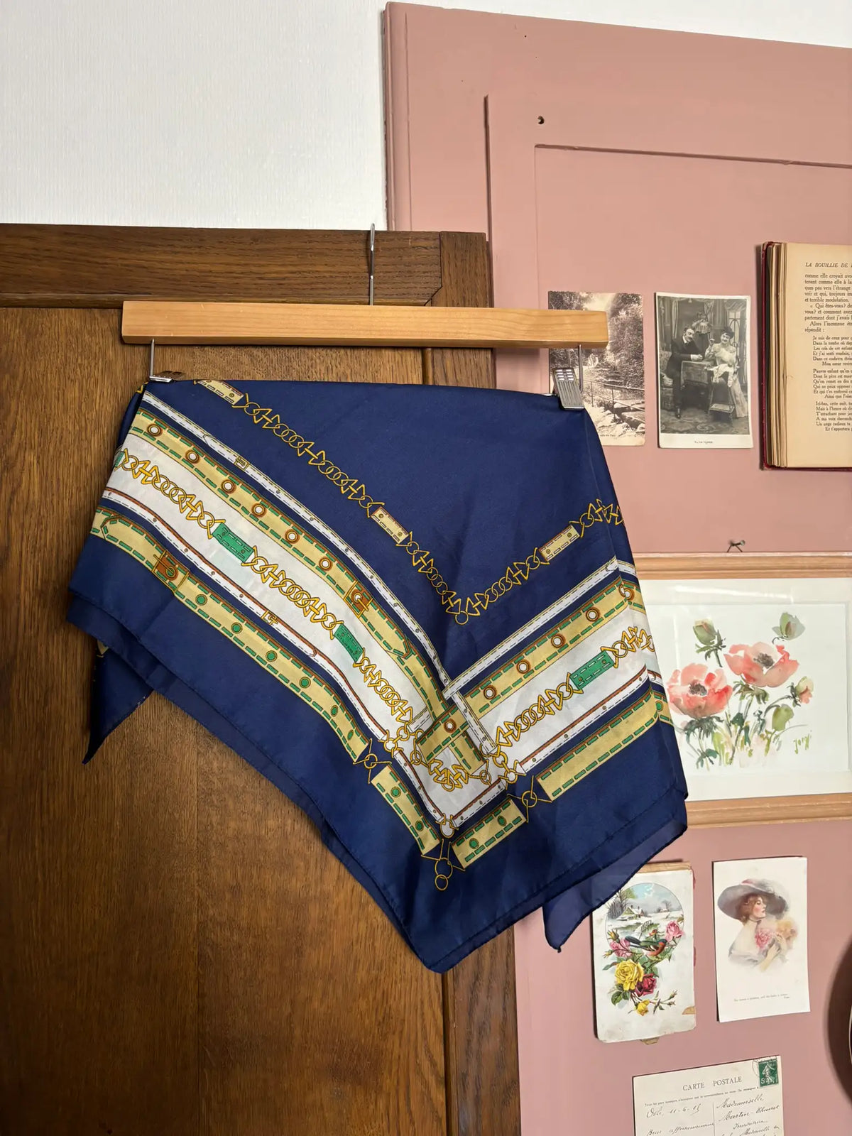 Vintage navy blue equestrian-inspired scarf - 1980s