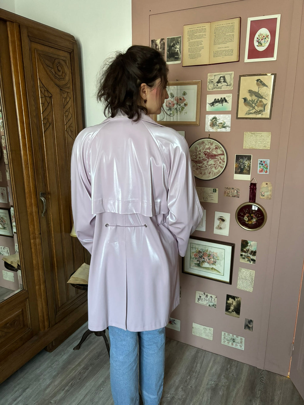 Shiny lilac long rain jacket – Size 38/40 – 1990s