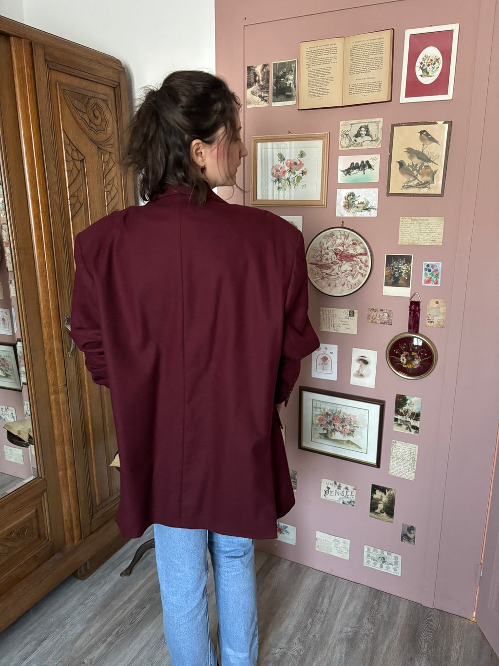 Blazer homme oversize bordeaux 100 % laine – Du 38 au 44 – Années 80