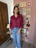 Plum linen & cable knit shirt – Size 14/16 – 1990s
