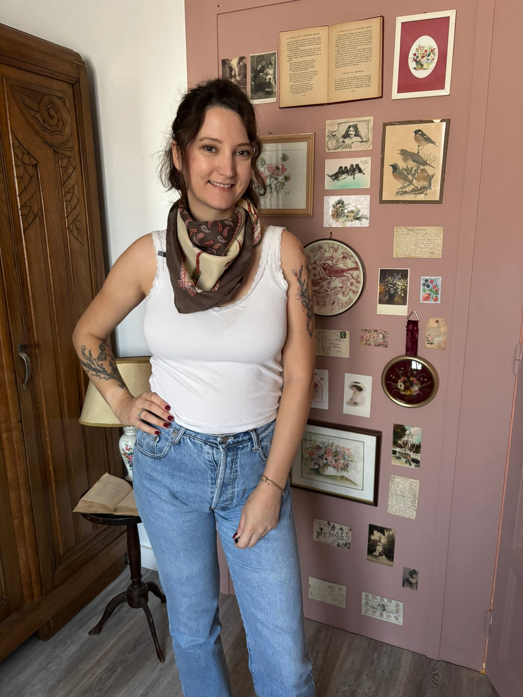 Ted Lapidus square scarf with pheasant & paisley print – 80s/90s