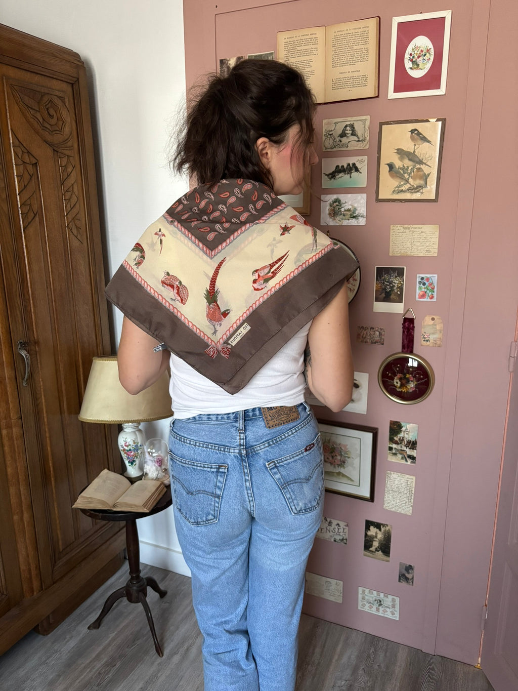 Ted Lapidus square scarf with pheasant & paisley print – 80s/90s