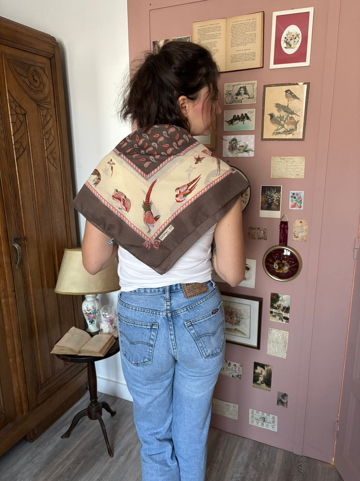 Ted Lapidus square scarf with pheasant & paisley print – 80s/90s