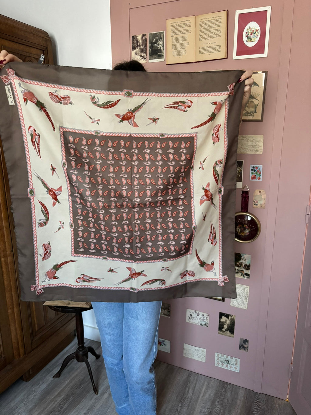 Ted Lapidus square scarf with pheasant & paisley print – 80s/90s