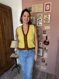 Yellow & brown crochet sleeveless vest – Size 38/40 – 1970s