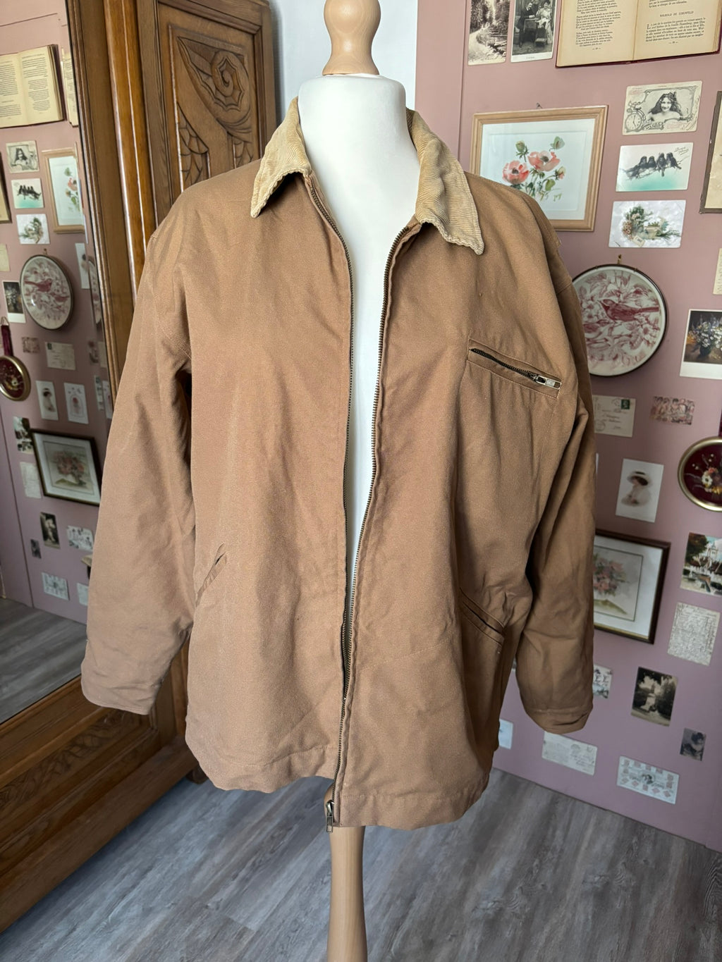 Brown workwear jacket with velvet collar – Size 46/48 – 80s/90s