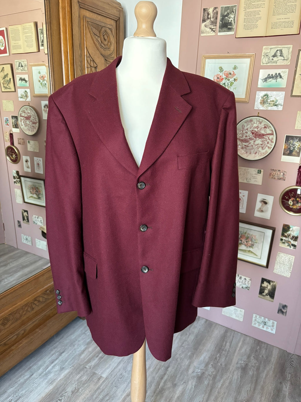 Blazer homme oversize bordeaux 100 % laine – Du 38 au 44 – Années 80