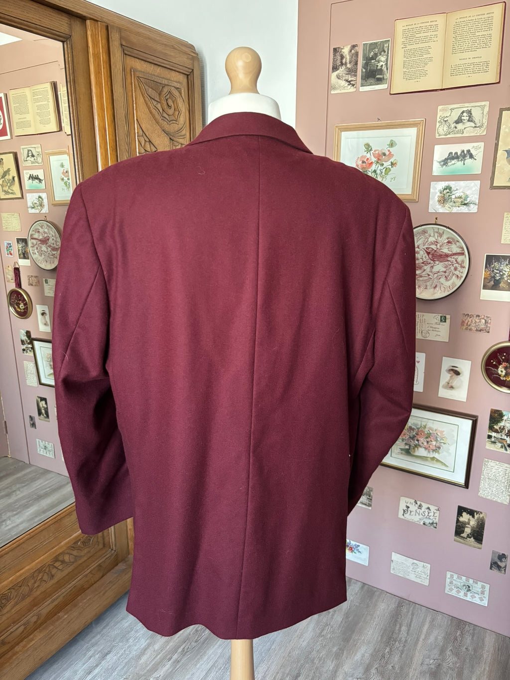 Blazer homme oversize bordeaux 100 % laine – Du 38 au 44 – Années 80