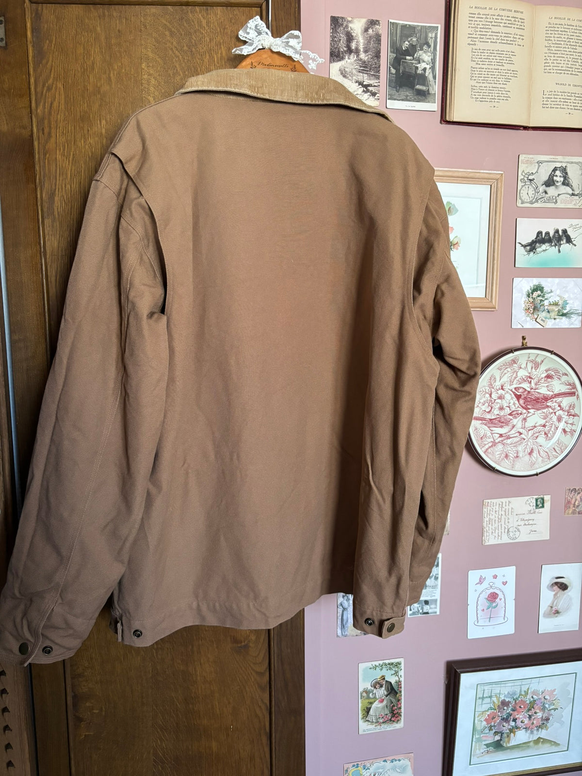 Brown workwear jacket with velvet collar – Size 46/48 – 80s/90s