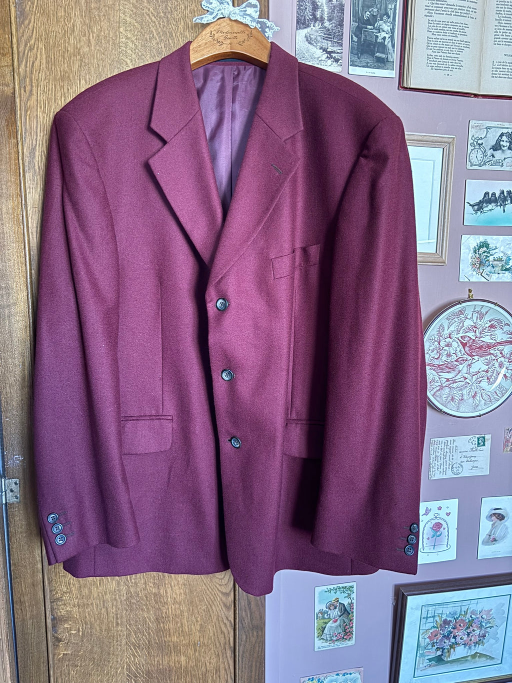 Blazer homme oversize bordeaux 100 % laine – Du 38 au 44 – Années 80