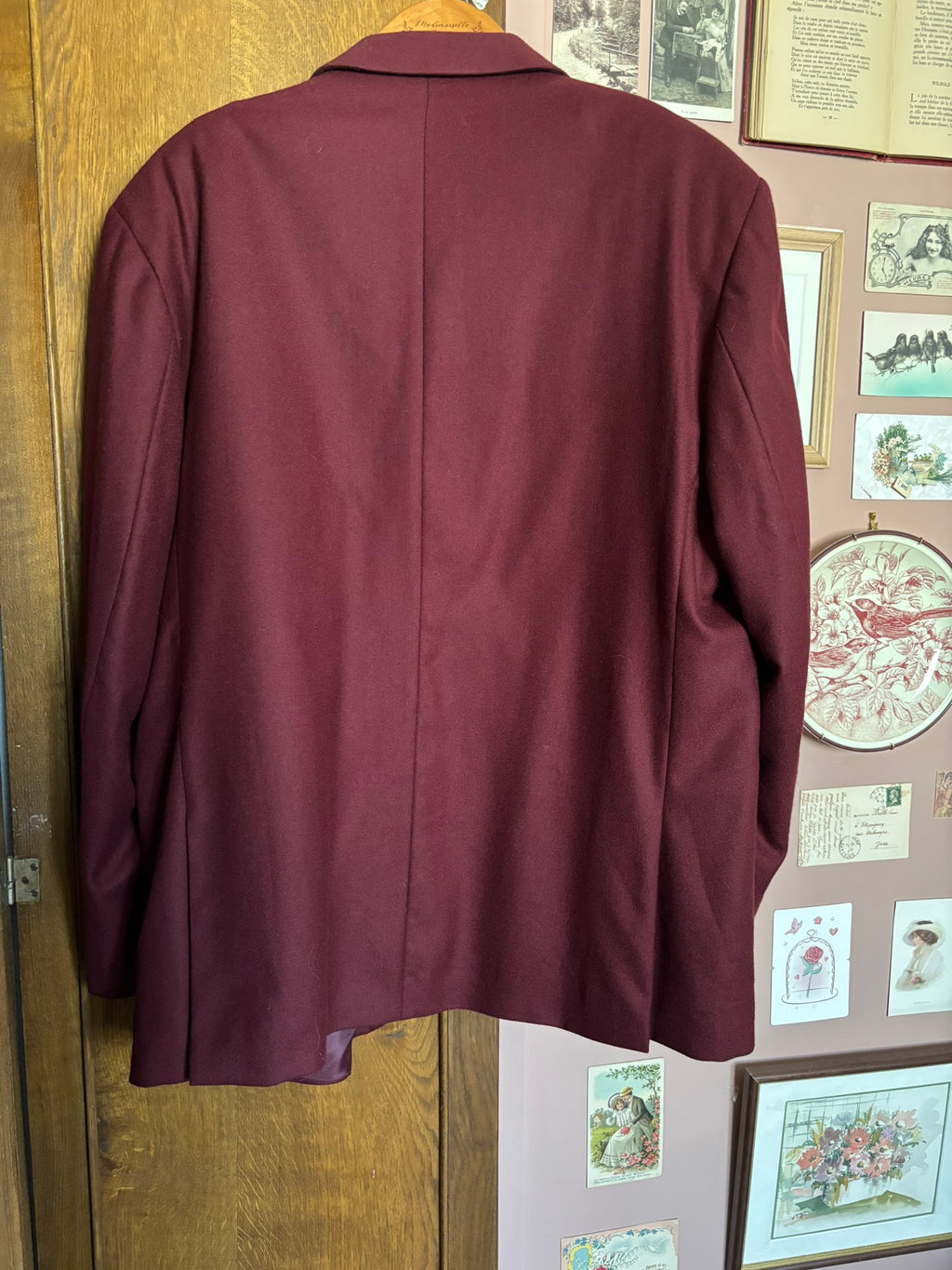 Blazer homme oversize bordeaux 100 % laine – Du 38 au 44 – Années 80