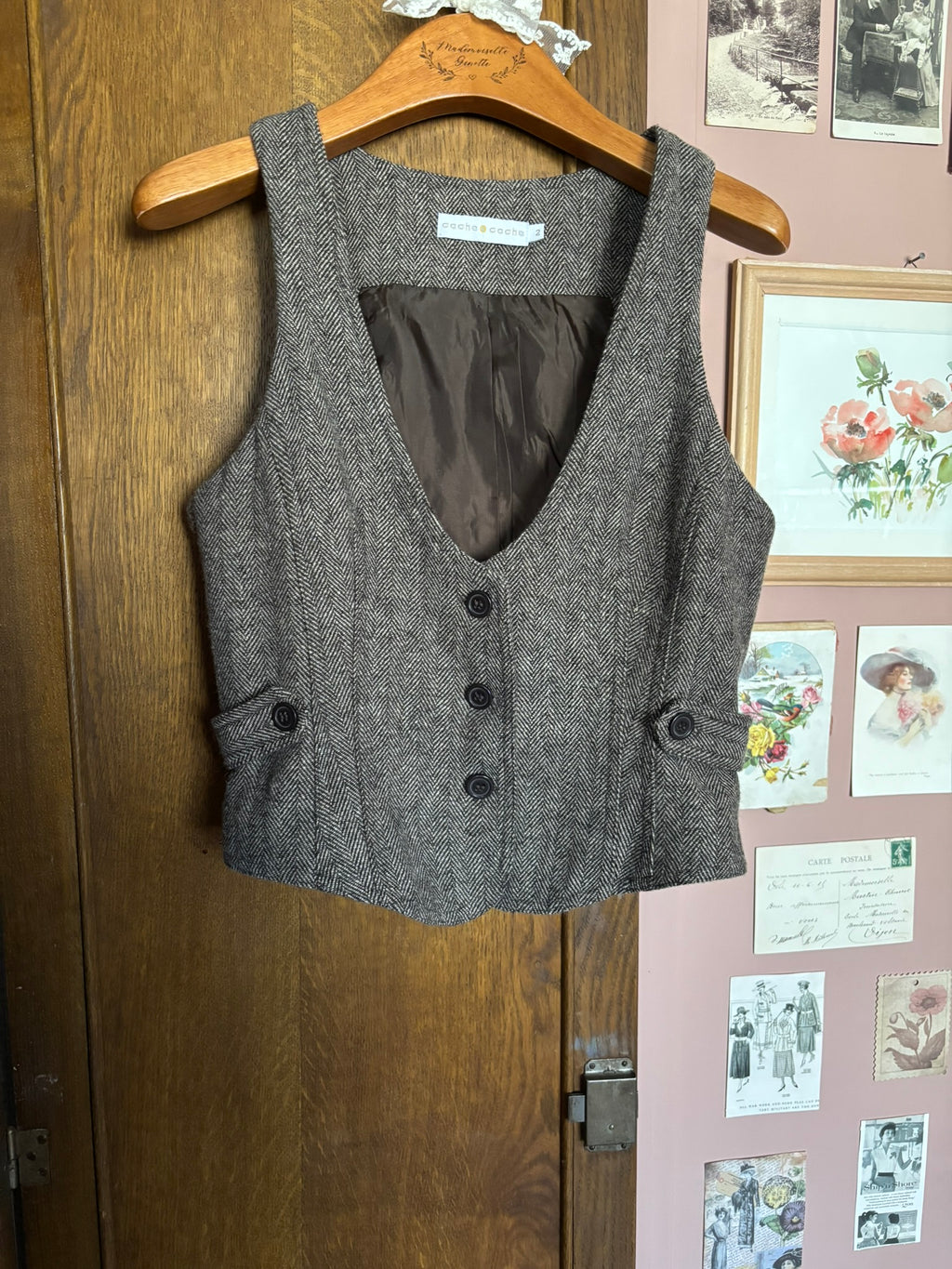Gilet sans manches à chevrons marron – T.34/36 – Années 2000