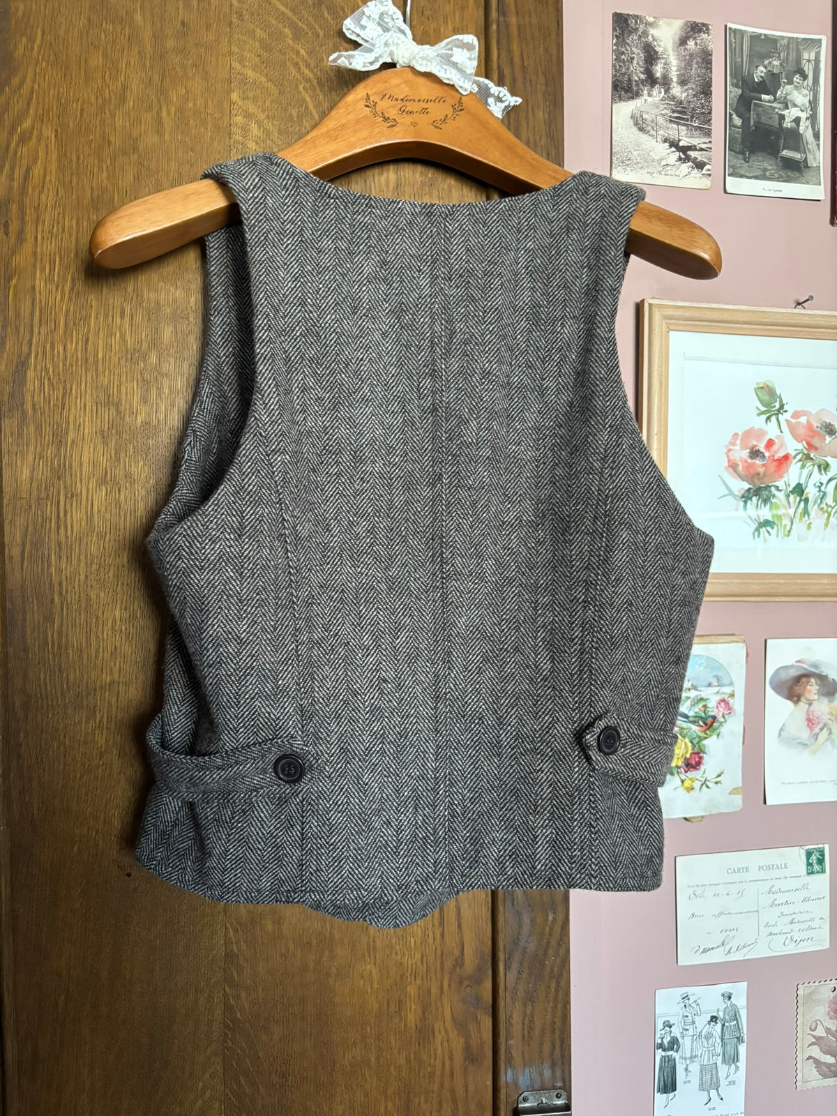Gilet sans manches à chevrons marron – T.34/36 – Années 2000