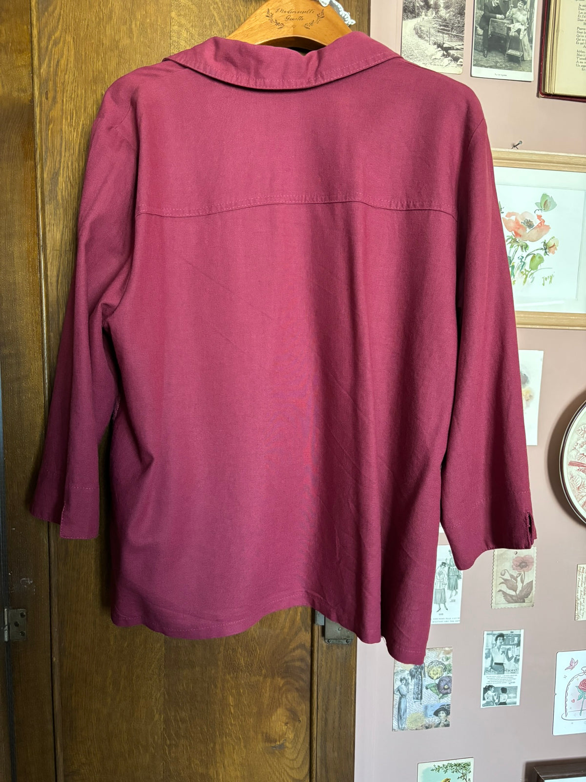 Chemise prune lin & maille torsadée – T.44/46 – Années 90