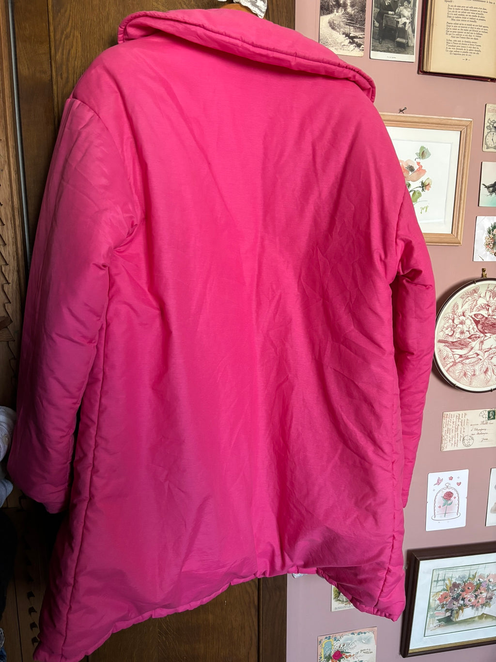 Fuchsia pink quilted parka with floral lining – Size 40/42 – 80s/90s