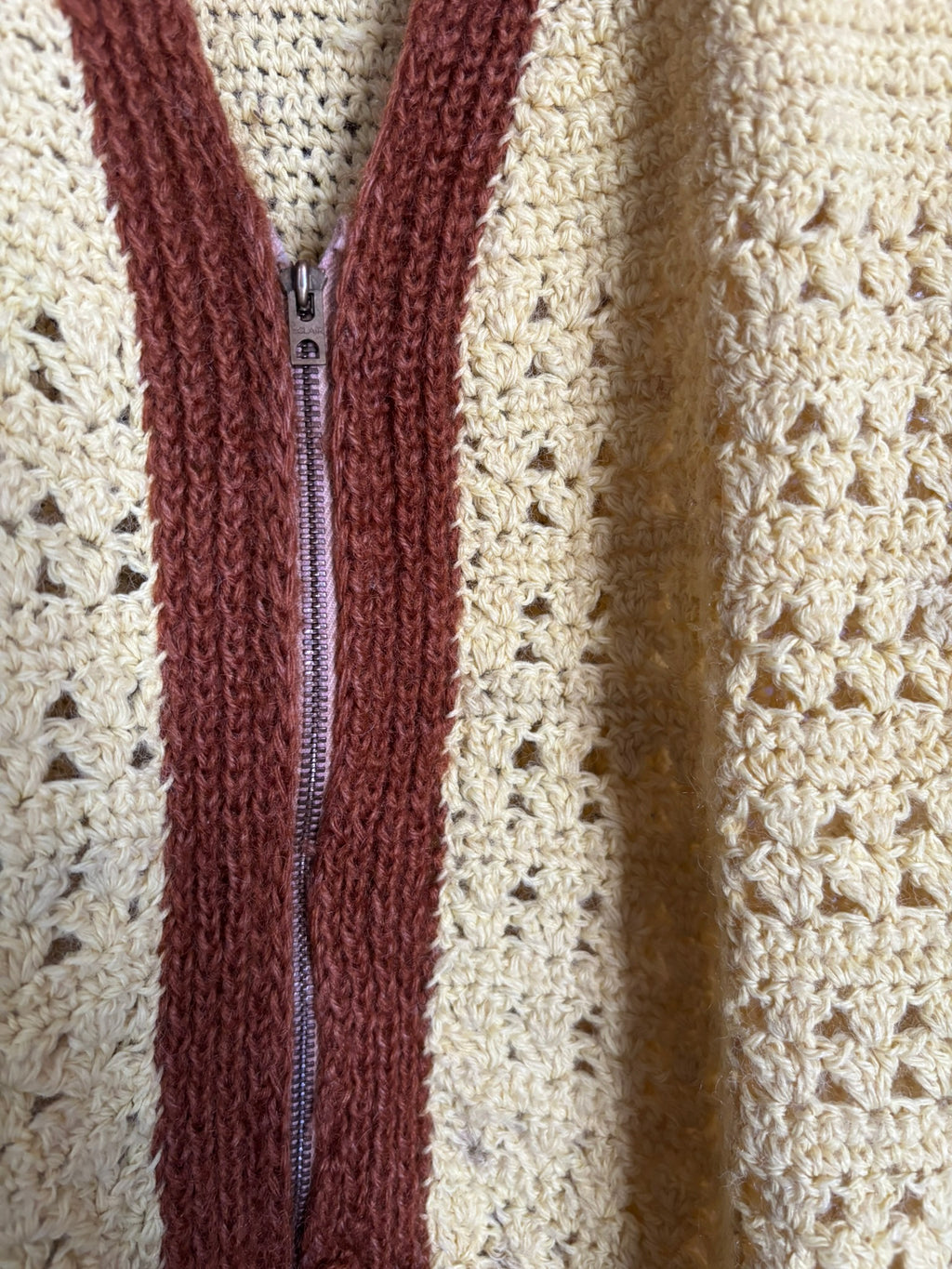 Yellow & brown crochet sleeveless vest – Size 38/40 – 1970s