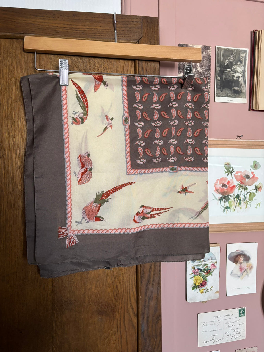 Ted Lapidus square scarf with pheasant & paisley print – 80s/90s
