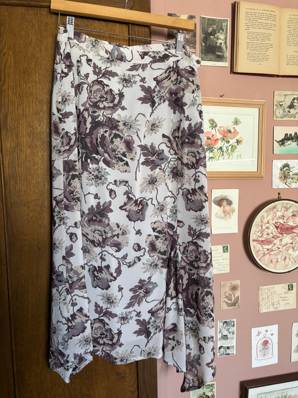 Jupe midi fleurie fluide violette – T.40/42– Années 90/2000