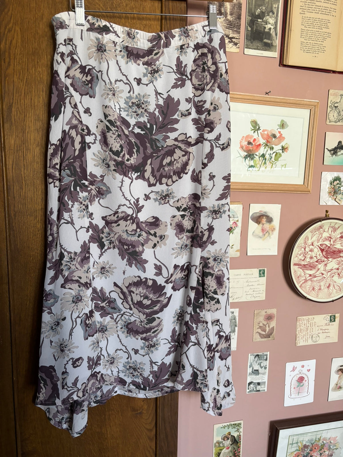 Jupe midi fleurie fluide violette – T.40/42– Années 90/2000