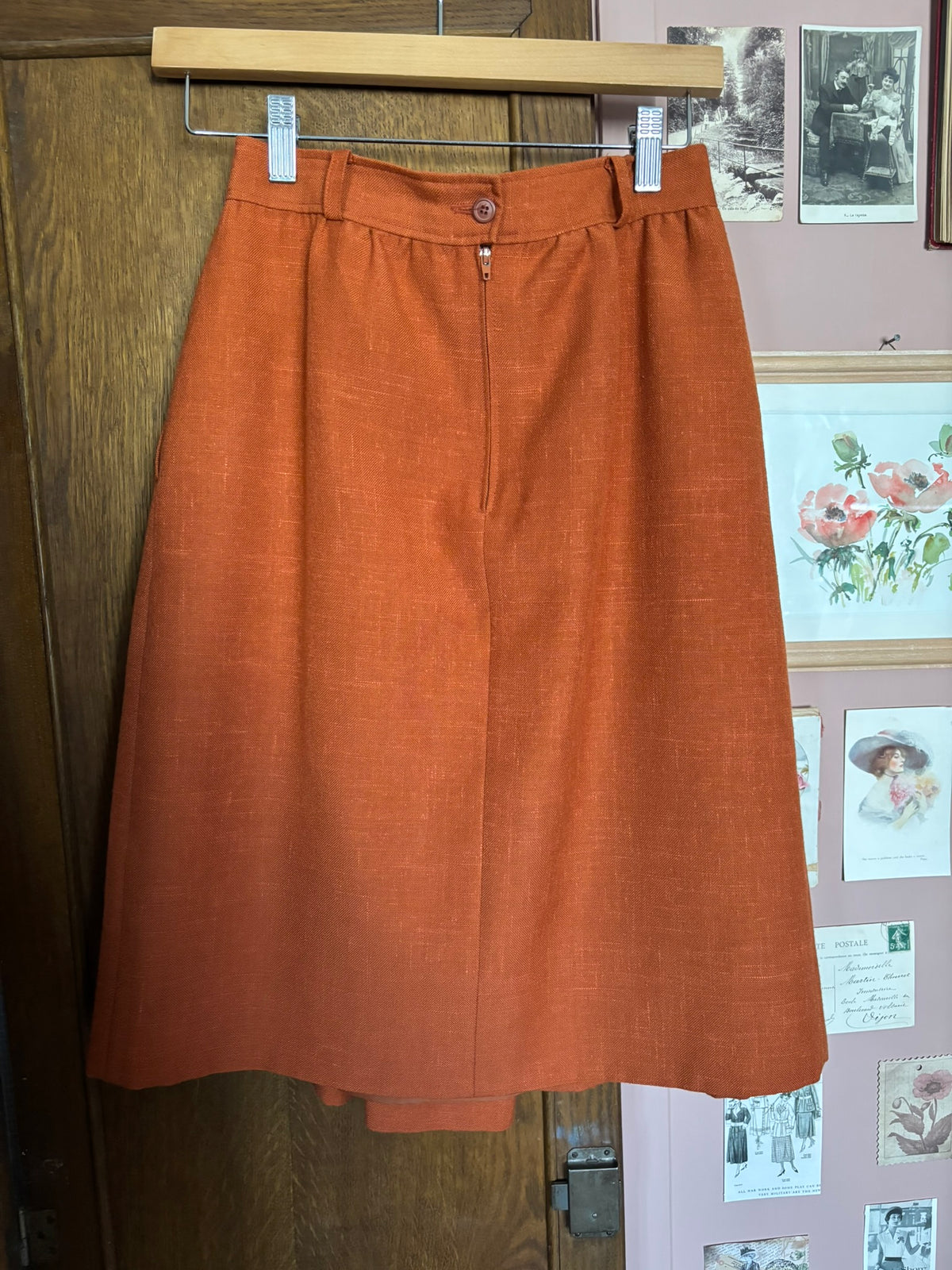 Jupe taille haute terracotta à plis – T.36 – Fin années 80