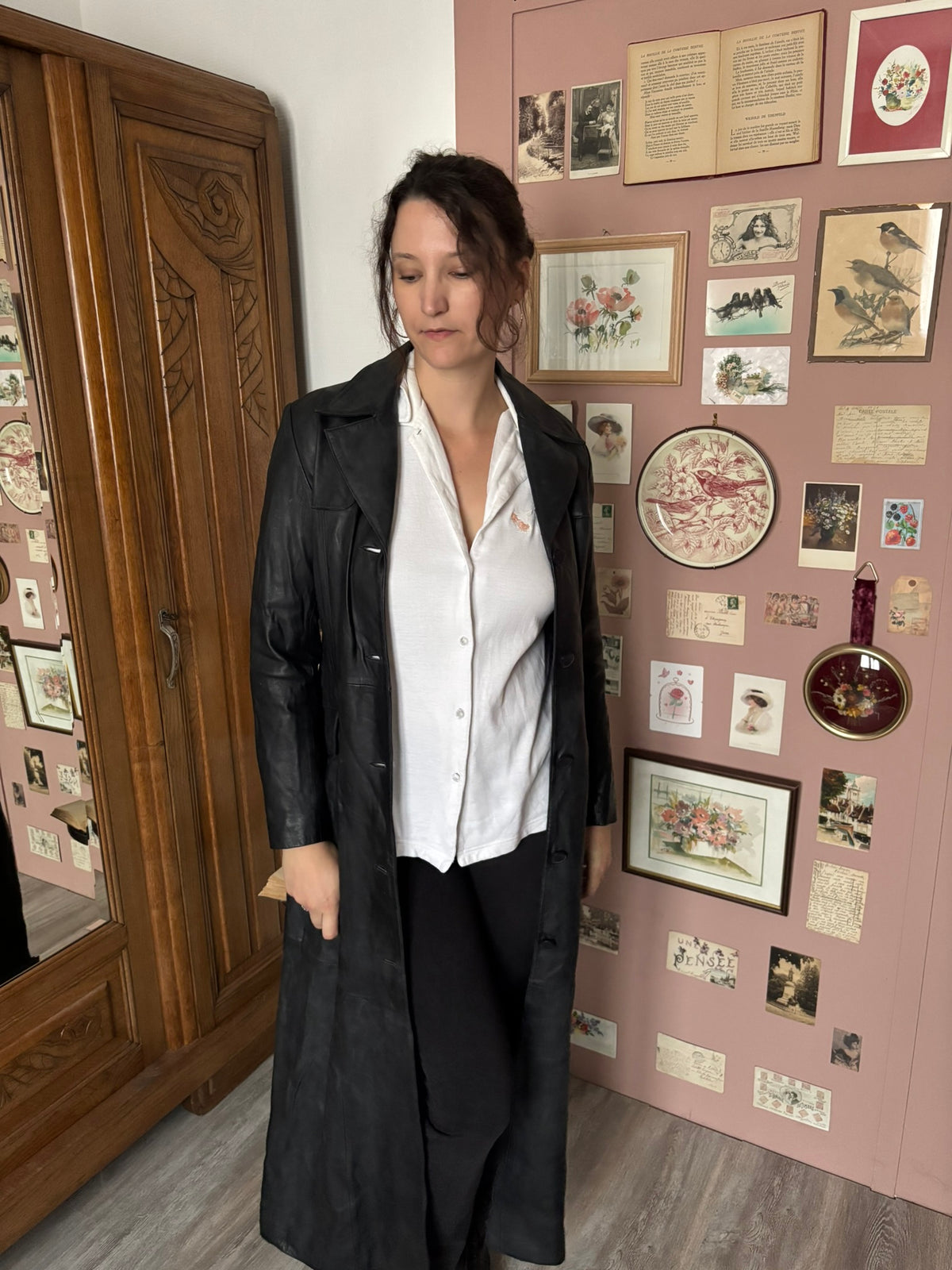 Maxi manteau long en cuir noir Redskins – T.36 – Années 90/2000