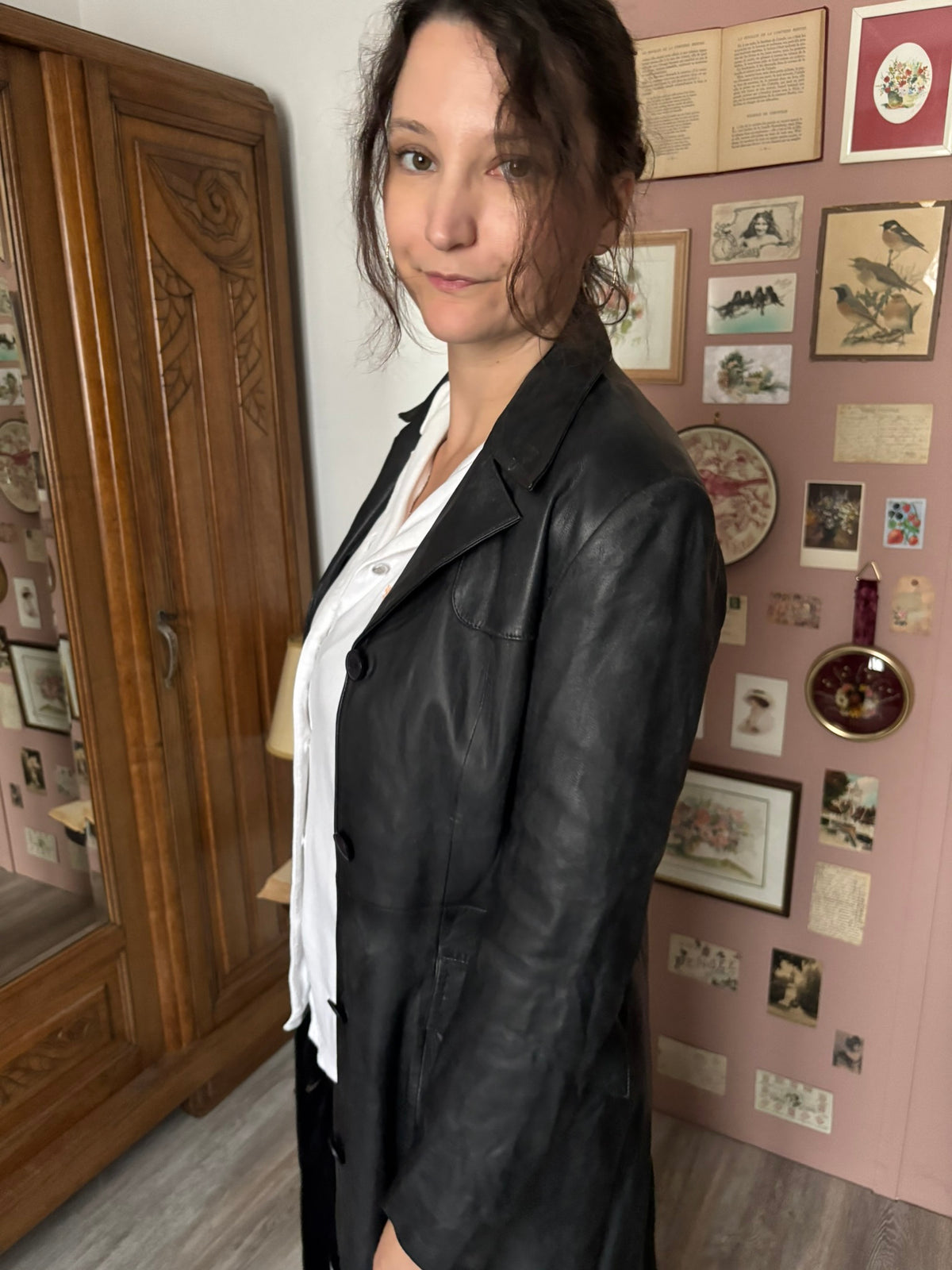 Maxi manteau long en cuir noir Redskins – T.36 – Années 90/2000