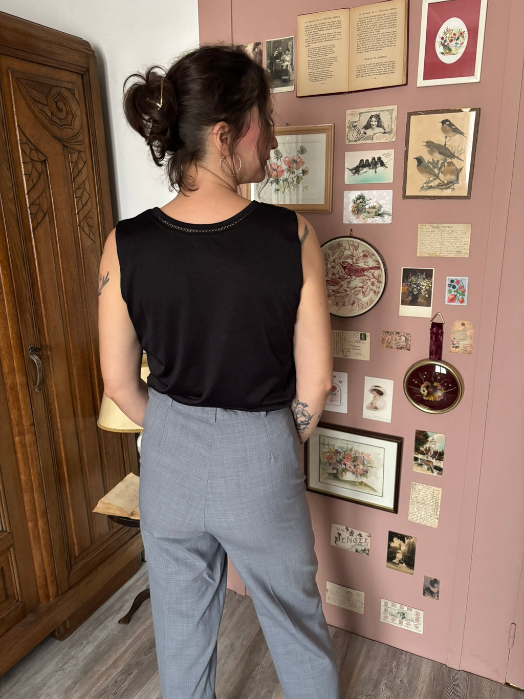 Grey pleated tailored trousers – Size 12/14 – 1990s