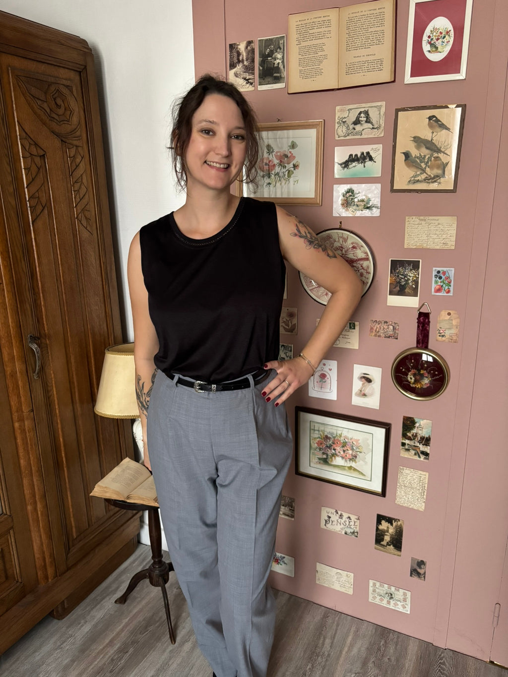 Grey pleated tailored trousers – Size 12/14 – 1990s
