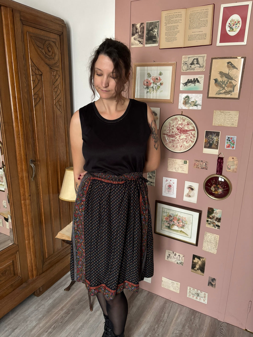 Bohemian folk-print skirt – Size 36 to 42 – 1980s