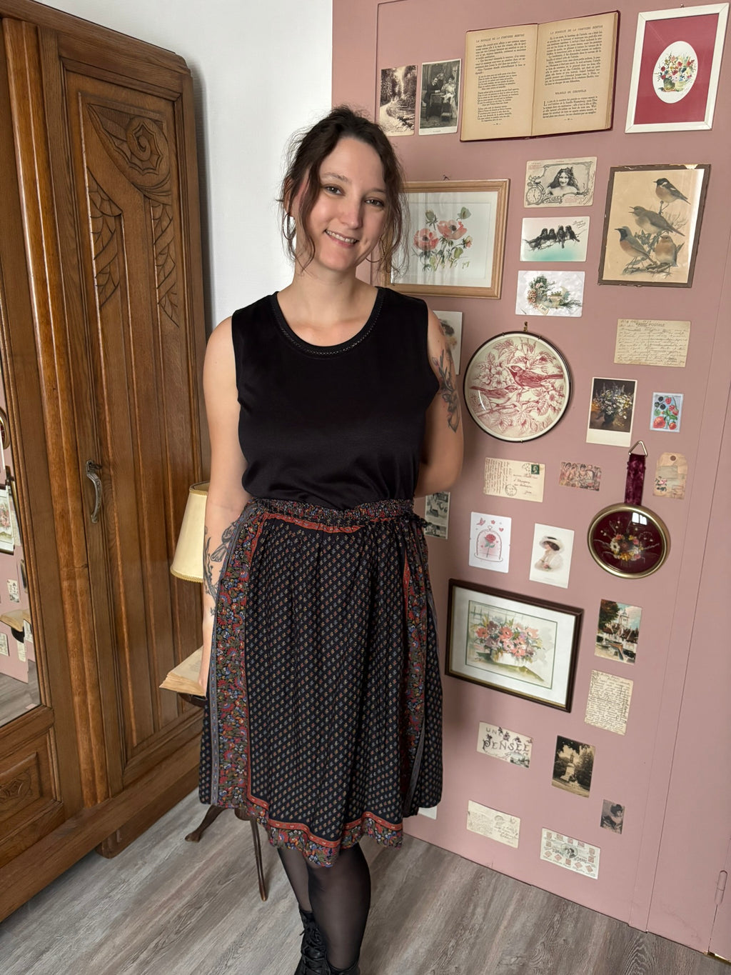 Bohemian folk-print skirt – Size 36 to 42 – 1980s