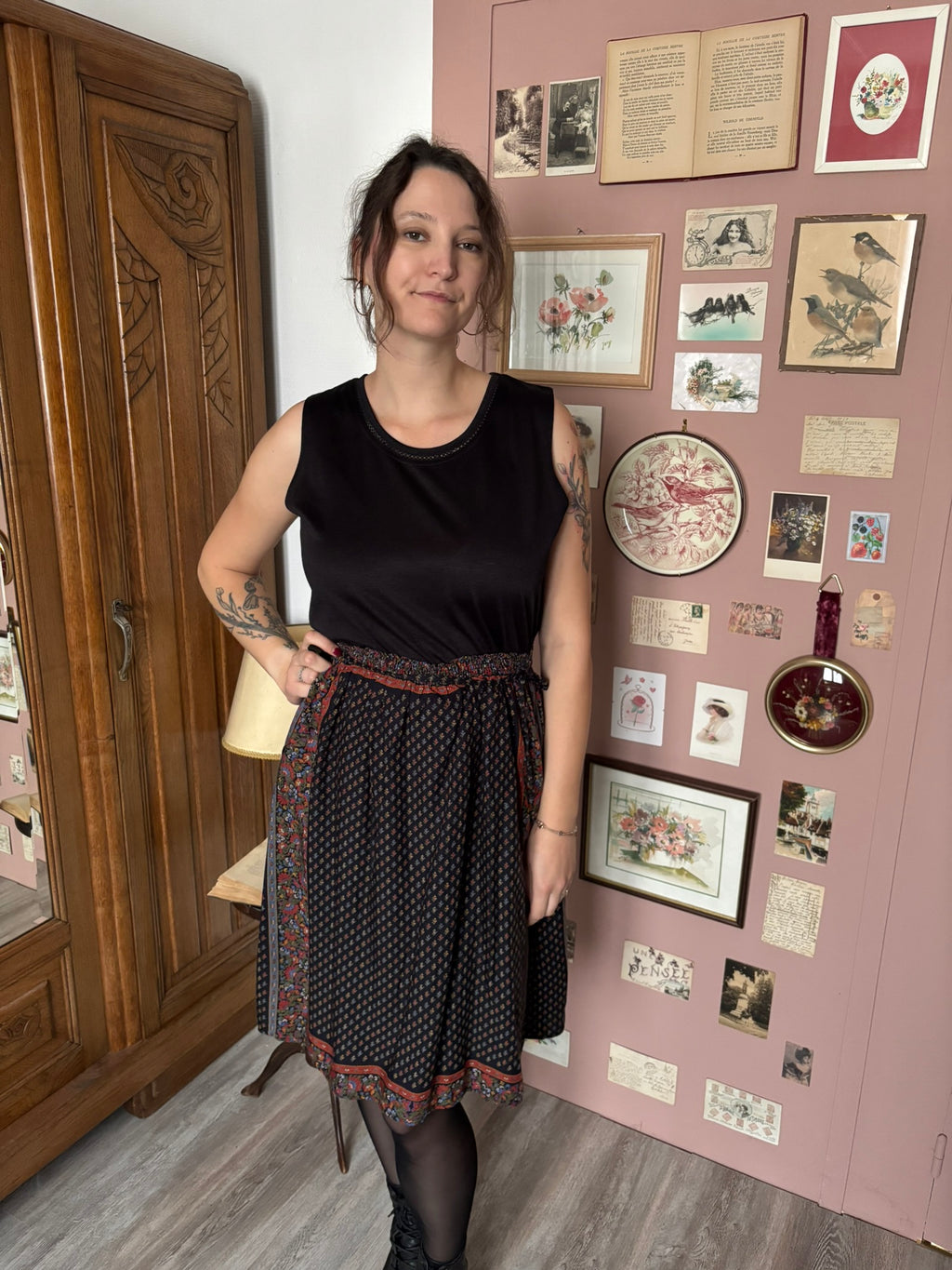 Bohemian folk-print skirt – Size 36 to 42 – 1980s