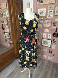 Navy blue floral button-down midi dress – Size 20/22 – 1990s