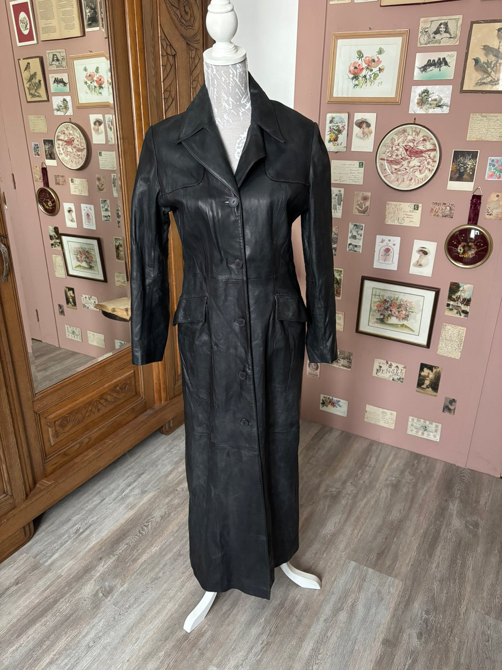 Redskins black leather maxi trench coat – Size 36 – 90s/2000s