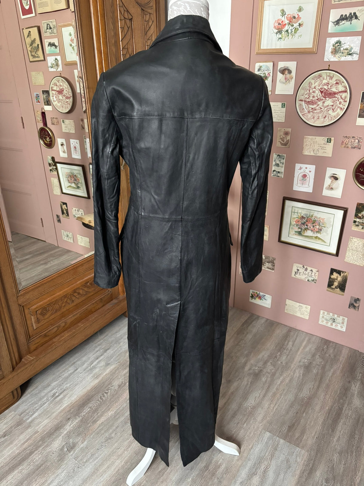Redskins black leather maxi trench coat – Size 36 – 90s/2000s