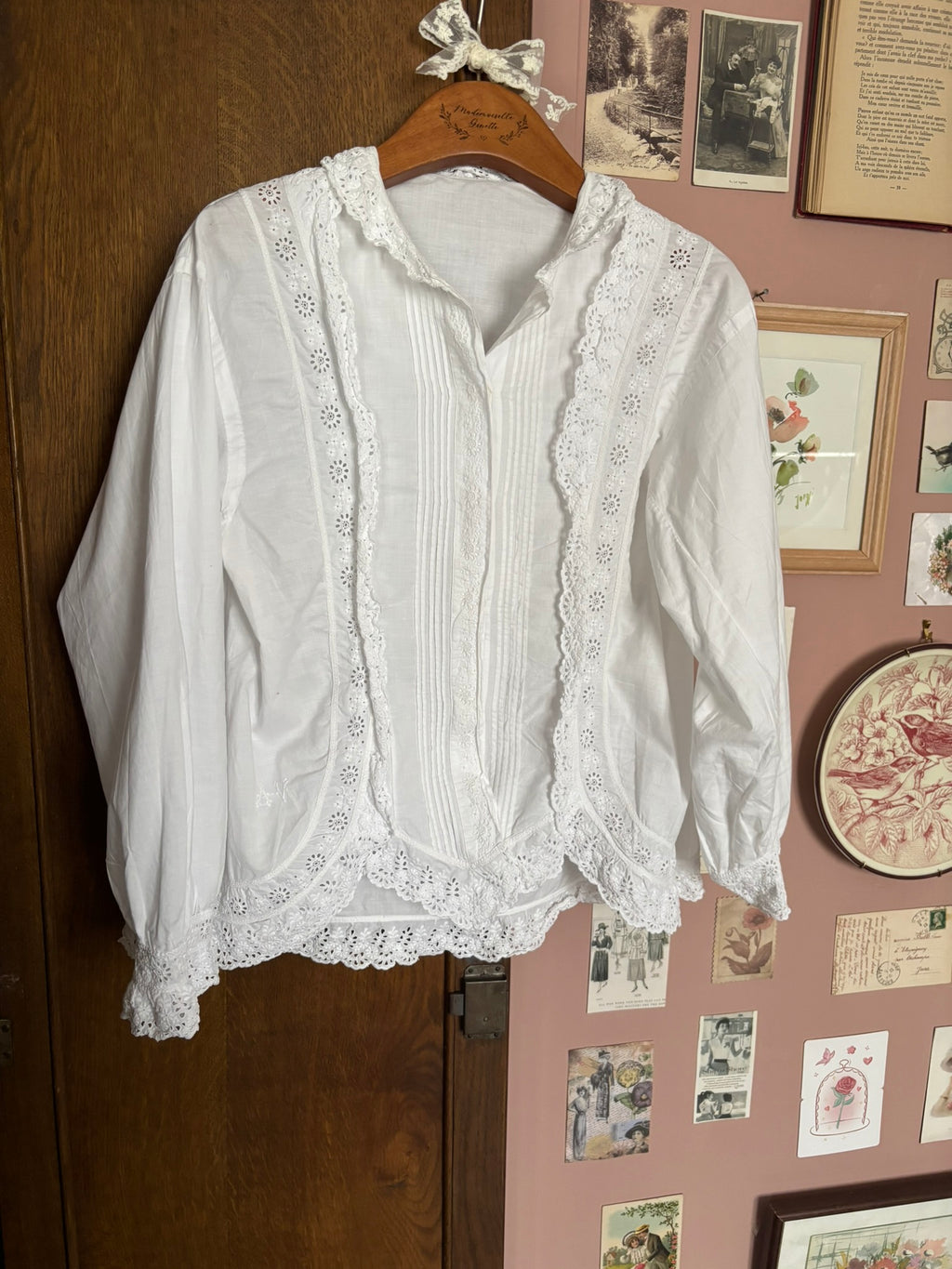 Antique white embroidered monogrammed shirt – size 36/38 – Early 20th century