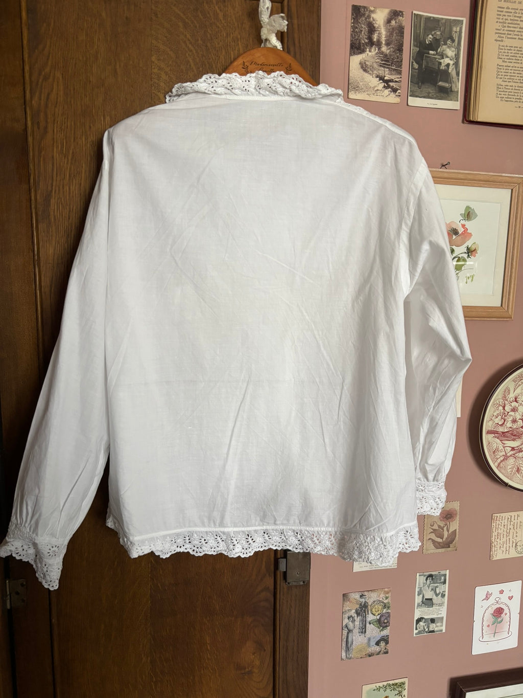 Antique white embroidered monogrammed shirt – size 36/38 – Early 20th century