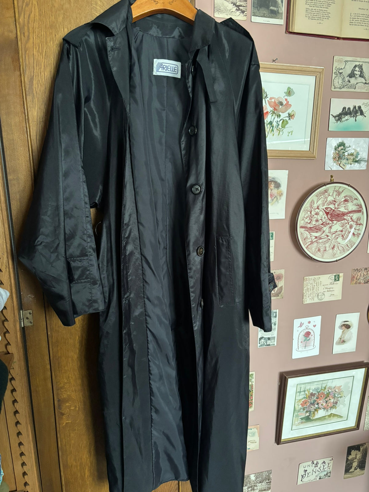 Imperméable long noir ceinturé – T.38 à 42 – Années 80/90