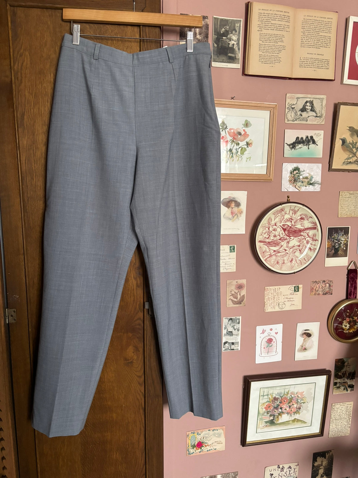 Pantalon de tailleur gris à pinces – T.42/44 – Années 90