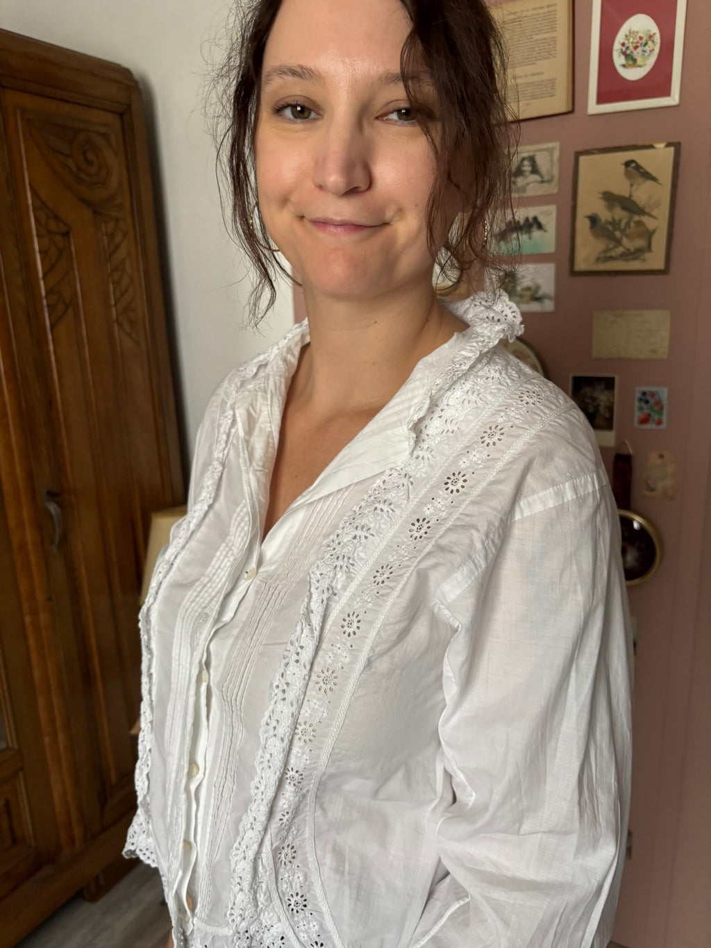 Antique white embroidered monogrammed shirt – size 36/38 – Early 20th century