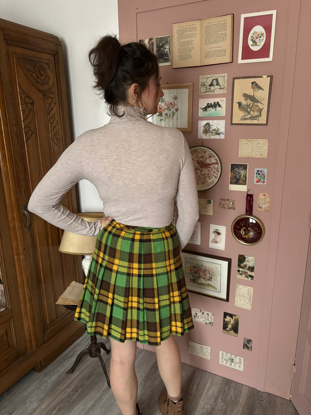 Wool plaid wrap skirt – Size 36 – 1960s/70s