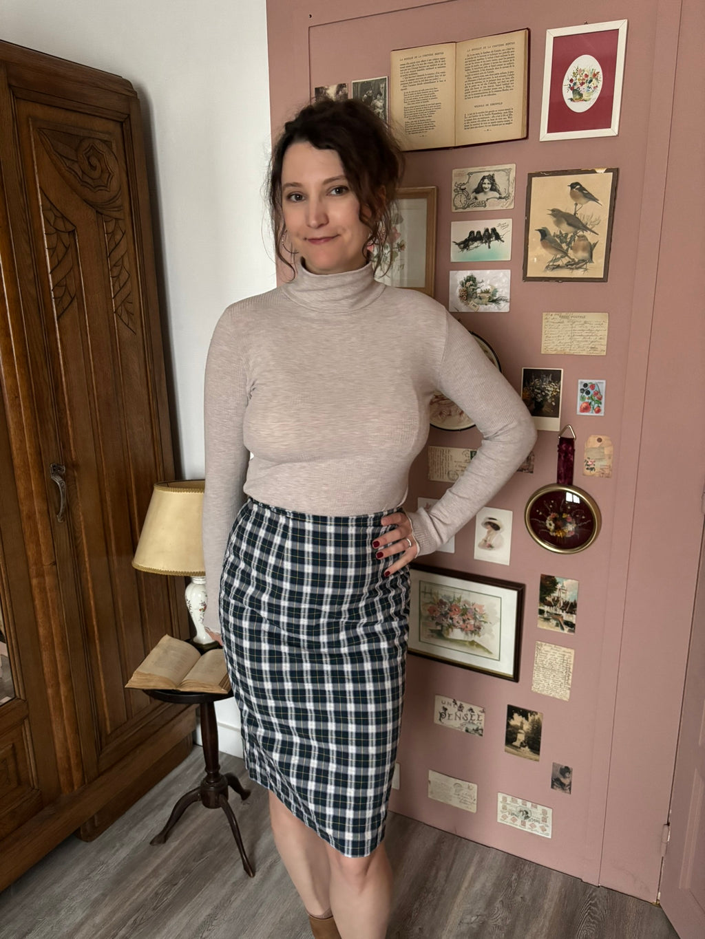 Blue and green plaid pencil skirt – Size 36/38 (US 4/6) – 80s/90s