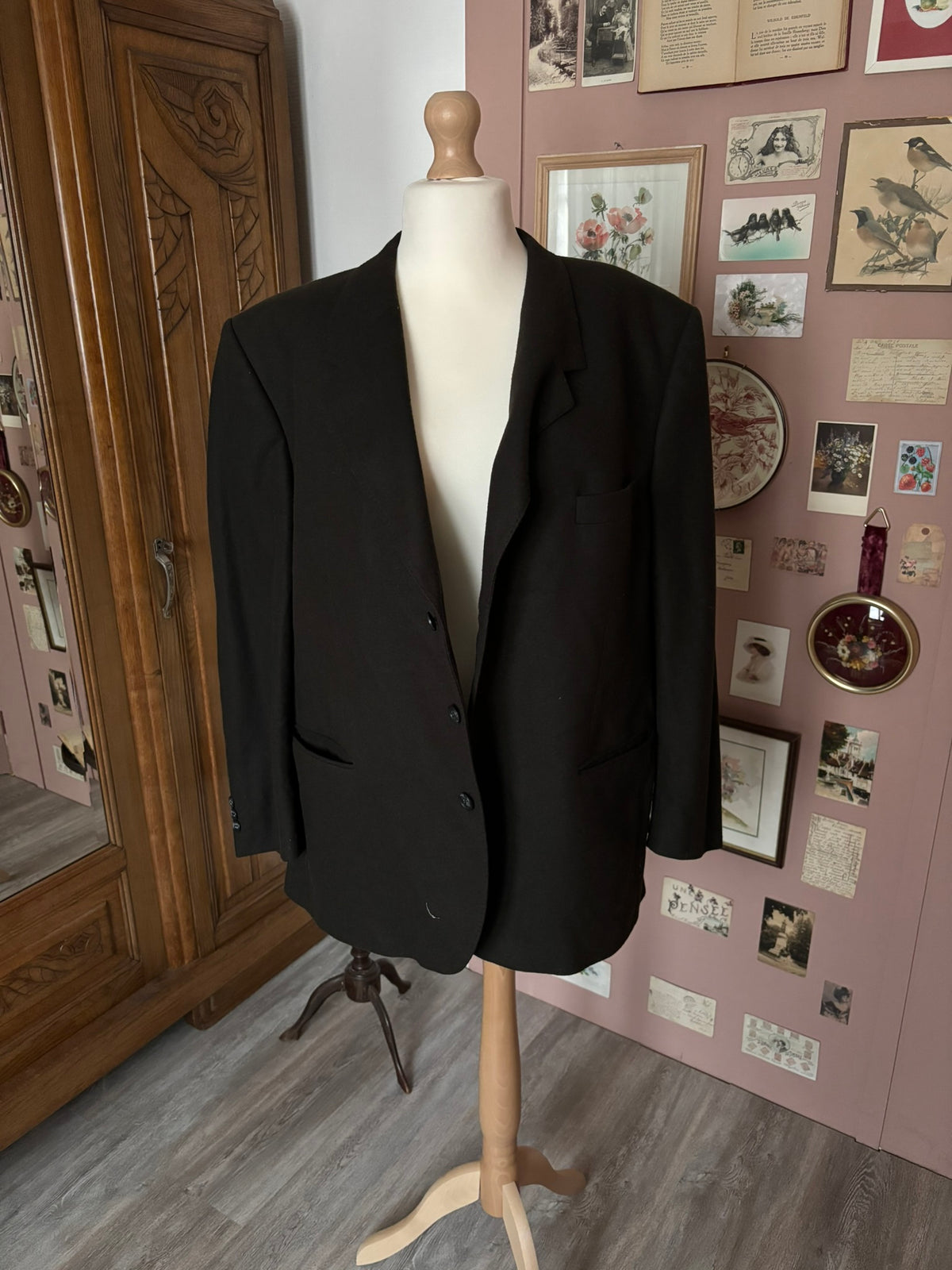 Blazer unisexe oversize vintage en laine et cachemire kaki - Du 44 au 50 – Années 90